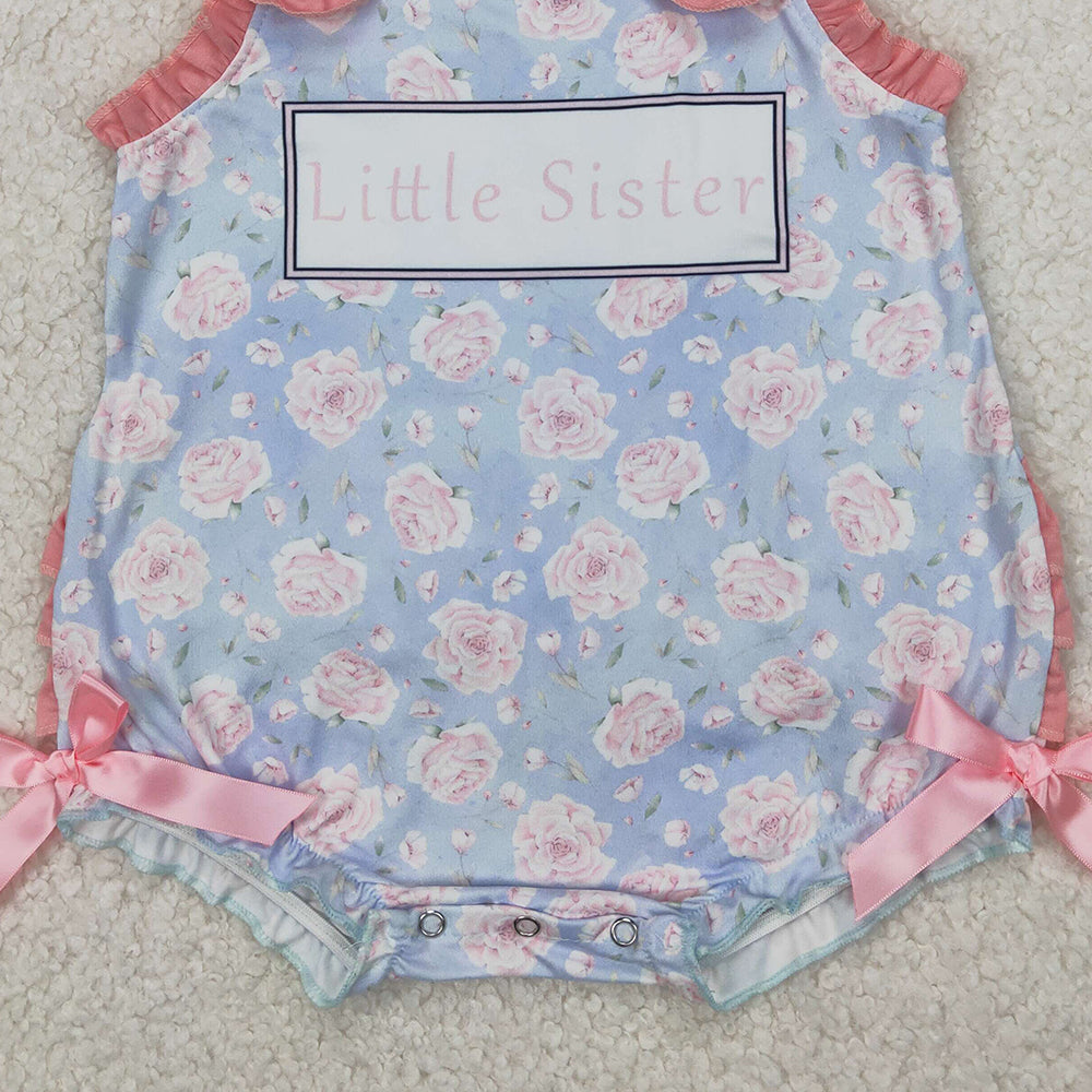 4.23 SR2911 RTS NO MOQ Baby Girls Summer Rompers Sleeveless floral little sister baby girls summer romper