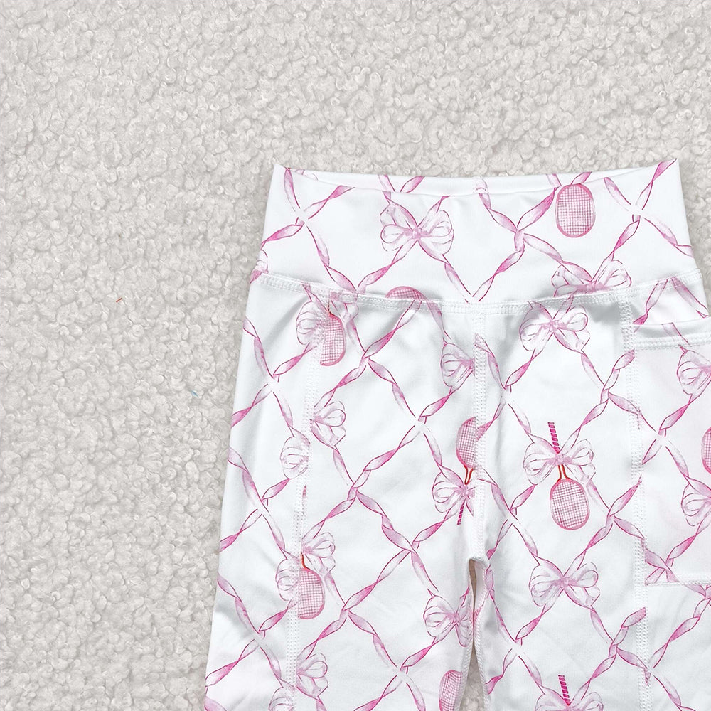 SS0397 RTS NO MOQ Baby Girls Summer Yoga Shorts Baby Girls Pink Tennis Bows Yoga Biking Shorts Preorder
