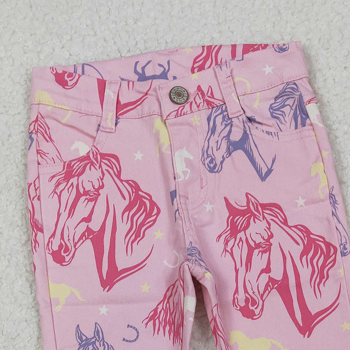 10.16 RTS NO MOQ (In stock)P0431 Baby Girls Pants Baby Girls Pink Western Horse Denim Pants Jeans