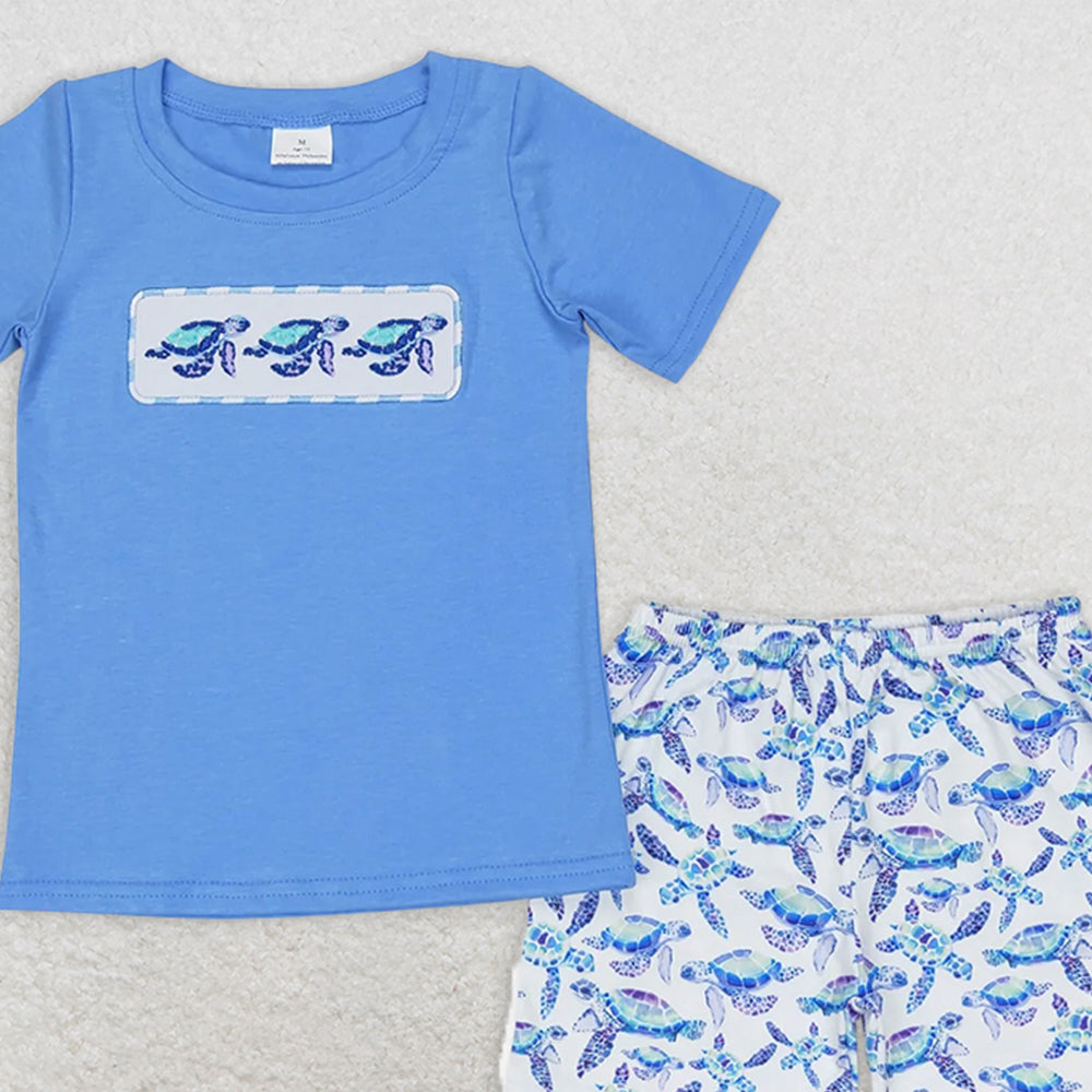 BSSO0916 RTS NO MOQ Children Clothes Summer Boys Outfits Baby Boys Blue Turtles Tee Shirts Tops Shorts Clothes Sets
