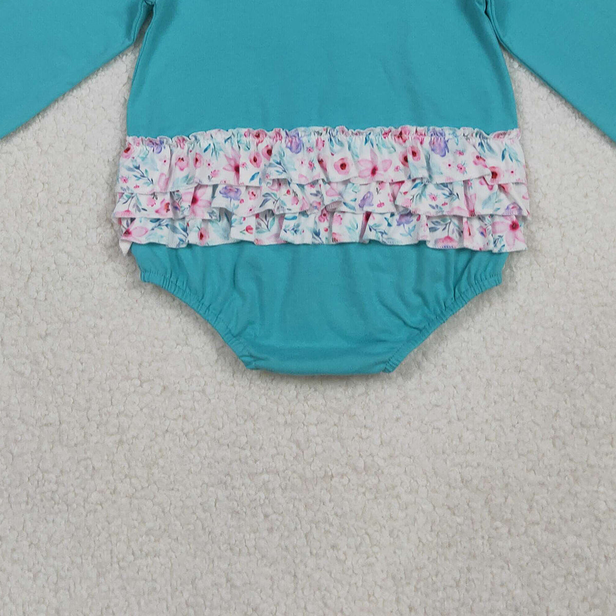 10.20 RTS NO MOQ (In stock)LR2432 Baby Girls Winter Rompers Embroidery Floral Bows Baby Girls Ruffle Collar Bubbly Rompers