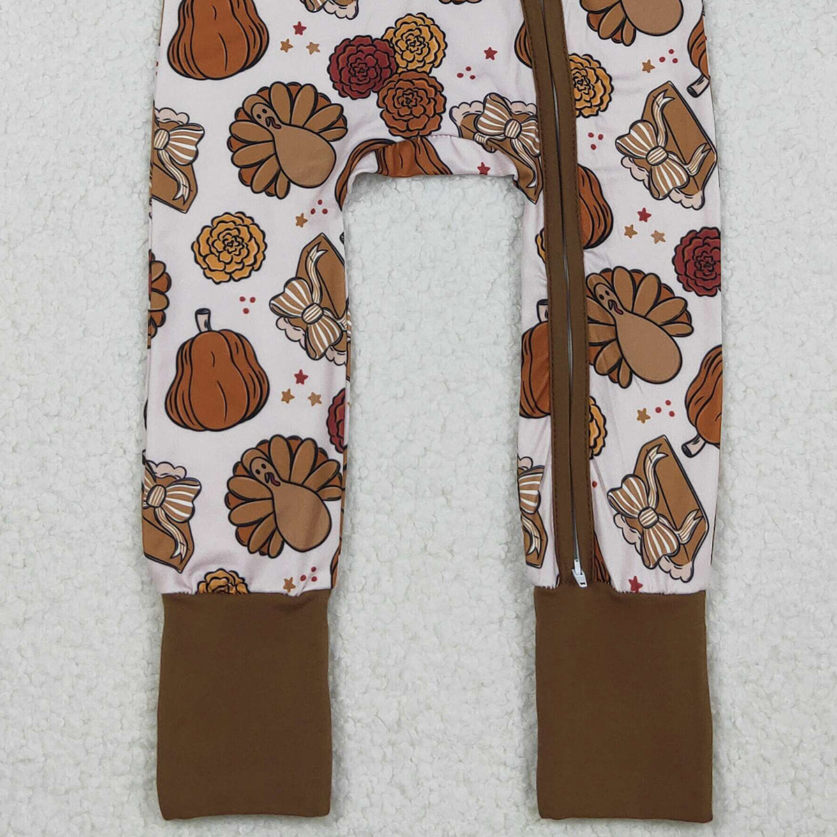 10.21 RTS NO MOQ (In stock)LR2690 Baby Boys Winter Rompers Baby Boys Pie Turkey Pumpkins Thanksgiving Zipper Footie Rompers
