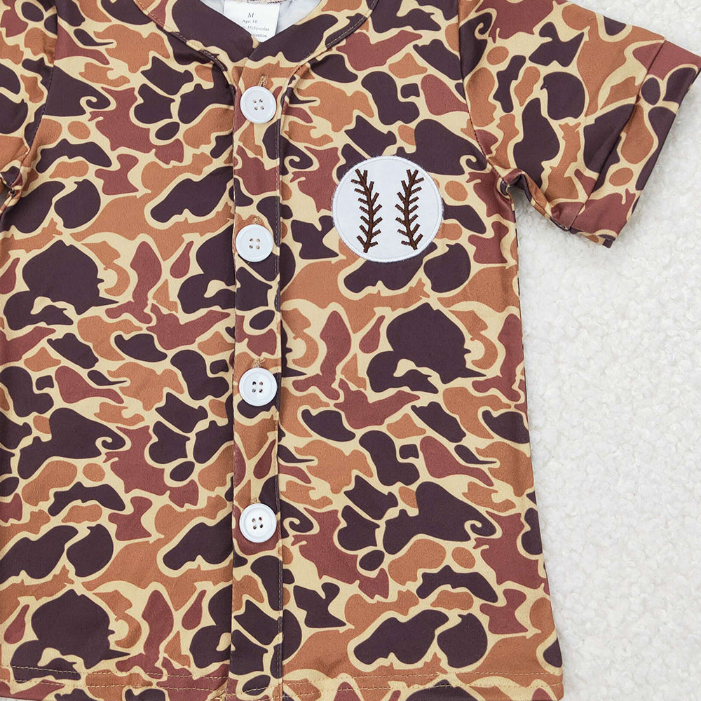 4.14 BT1102 RTS NO MOQ Brown camo short sleeves baseball kids boys shirt