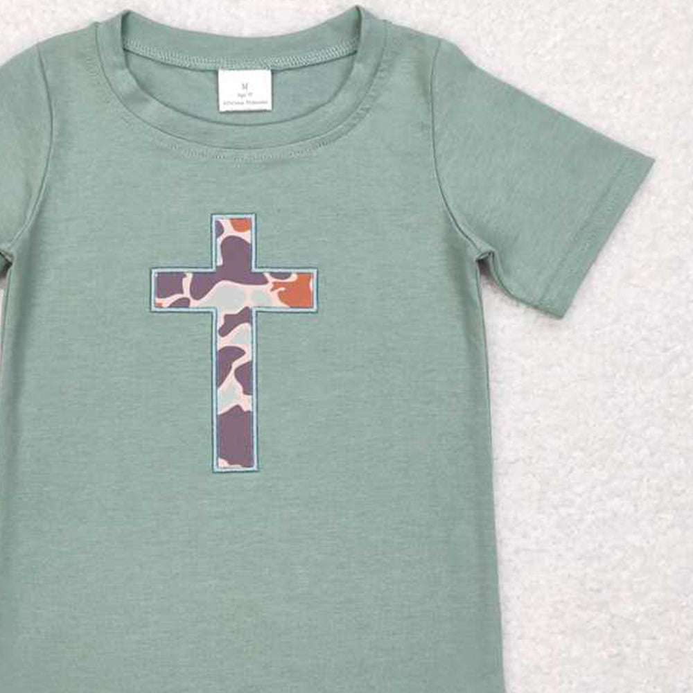 5.16 BT0443 RTS NO MOQ Short sleeves camo cross kids boy easter shirt