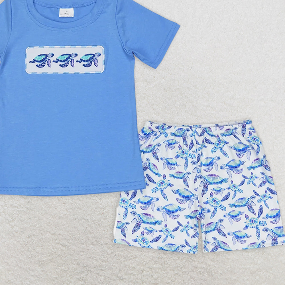 BSSO0916 RTS NO MOQ Children Clothes Summer Boys Outfits Baby Boys Blue Turtles Tee Shirts Tops Shorts Clothes Sets