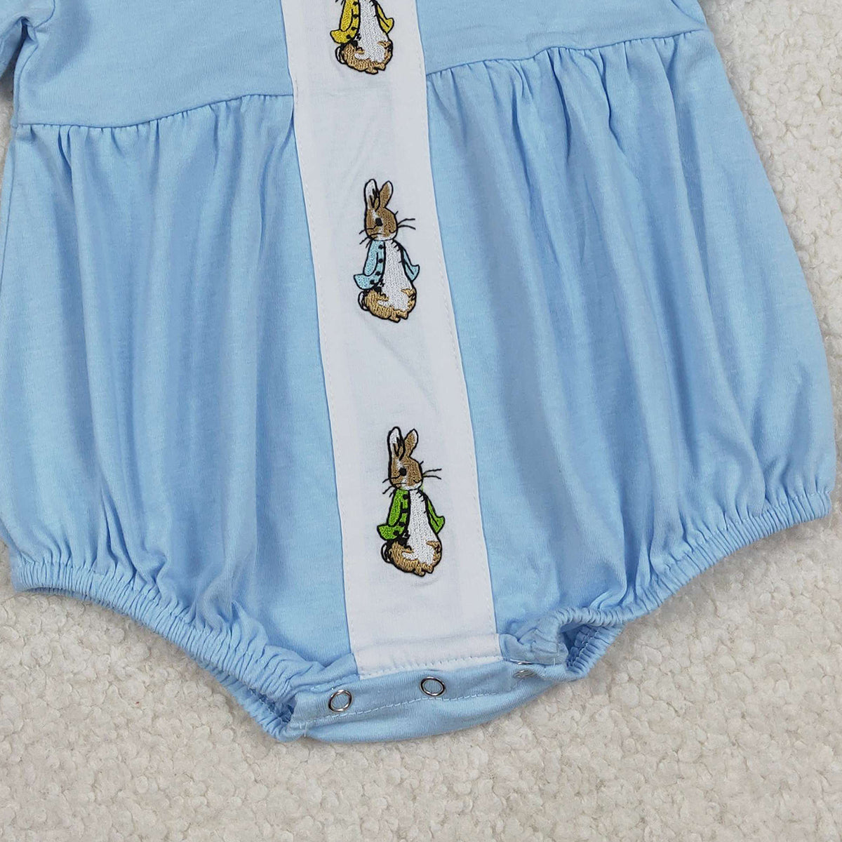 1.9 RTS NO MOQ (In stock)SR3383 Embroidery Rabbits Baby Boys Short Sleeve Easter Collar Rompers