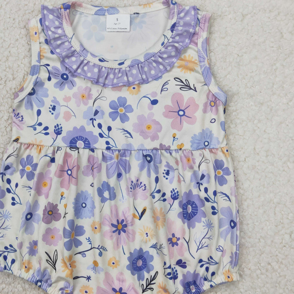 4.07 SR2883 RTS NO MOQ Baby Girls Summer Rompers Sleeveless polka dots ruffle floral baby girls romper