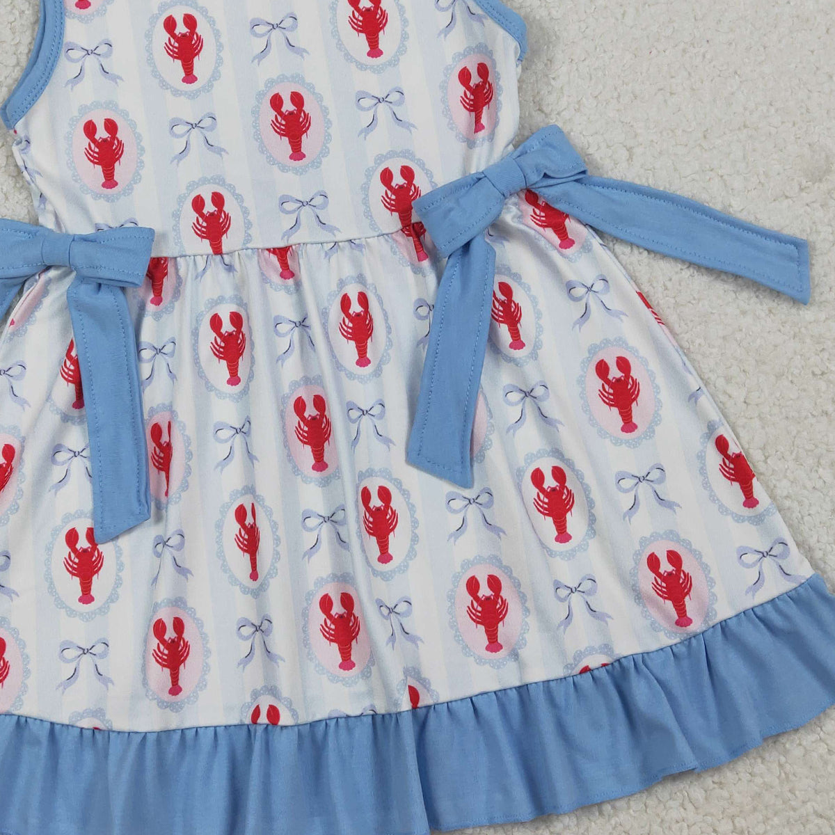 1.13 RTS NO MOQ (In stock)GSD3448 Baby Girls Sleeveless Bows Crayfishes Ruffle Knee Length Dresses