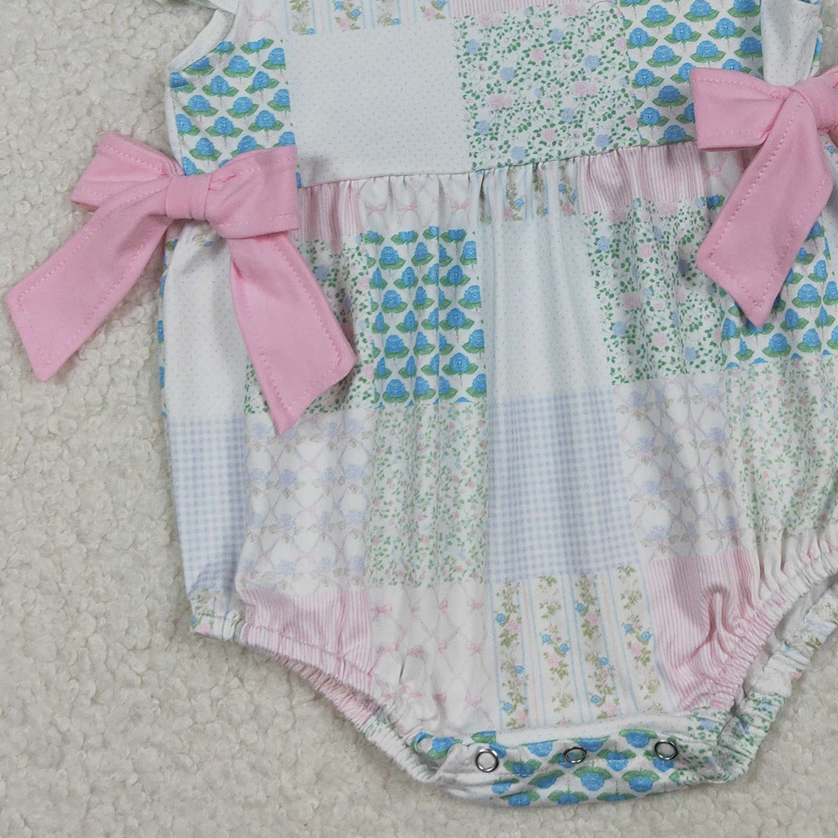 11.6 RTS NO MOQ (In stock)SR3293 Baby Boys Summer Rompers Baby Girls Bows Flowers Checked Bows Flutter Sleeve Ruffle Rompers