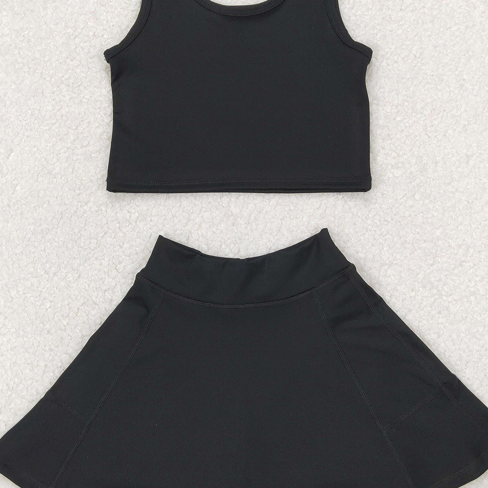 4.07 GSD1982 RTS NO MOQ Baby Girls Summer Outfits Black sleeveless top skirt kids girls active wear set