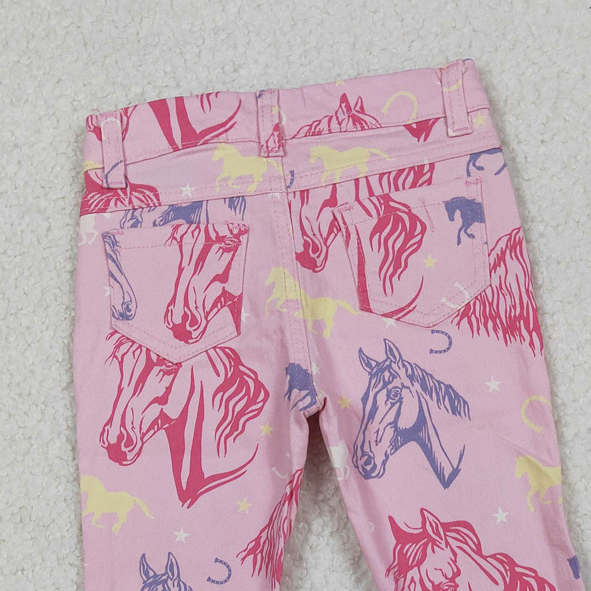 10.16 RTS NO MOQ (In stock)P0431 Baby Girls Pants Baby Girls Pink Western Horse Denim Pants Jeans