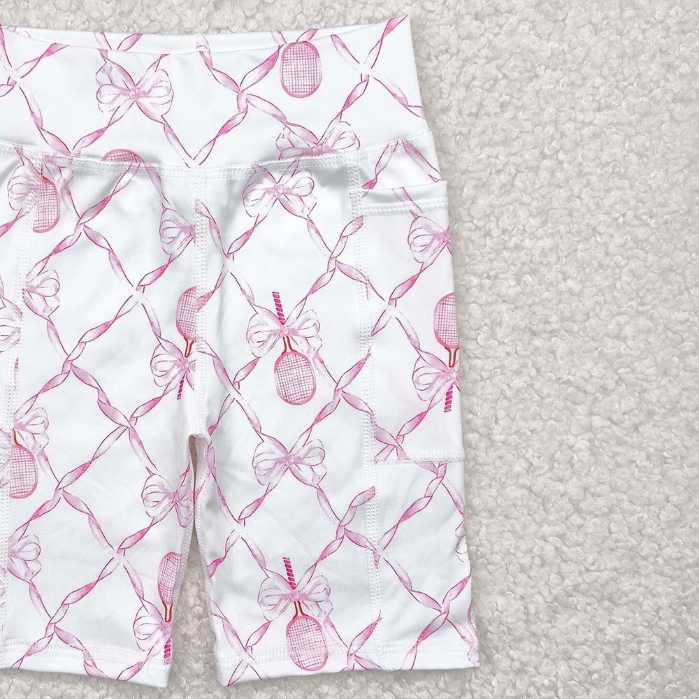 SS0397 RTS NO MOQ Baby Girls Summer Yoga Shorts Baby Girls Pink Tennis Bows Yoga Biking Shorts Preorder