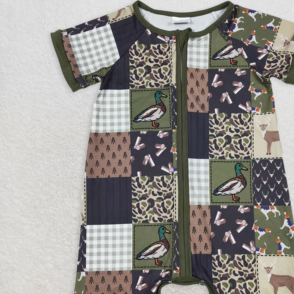 SR0902RTS NO MOQ Baby Boys Summer Rompers Olive duck dog deer patchwork baby boy romper