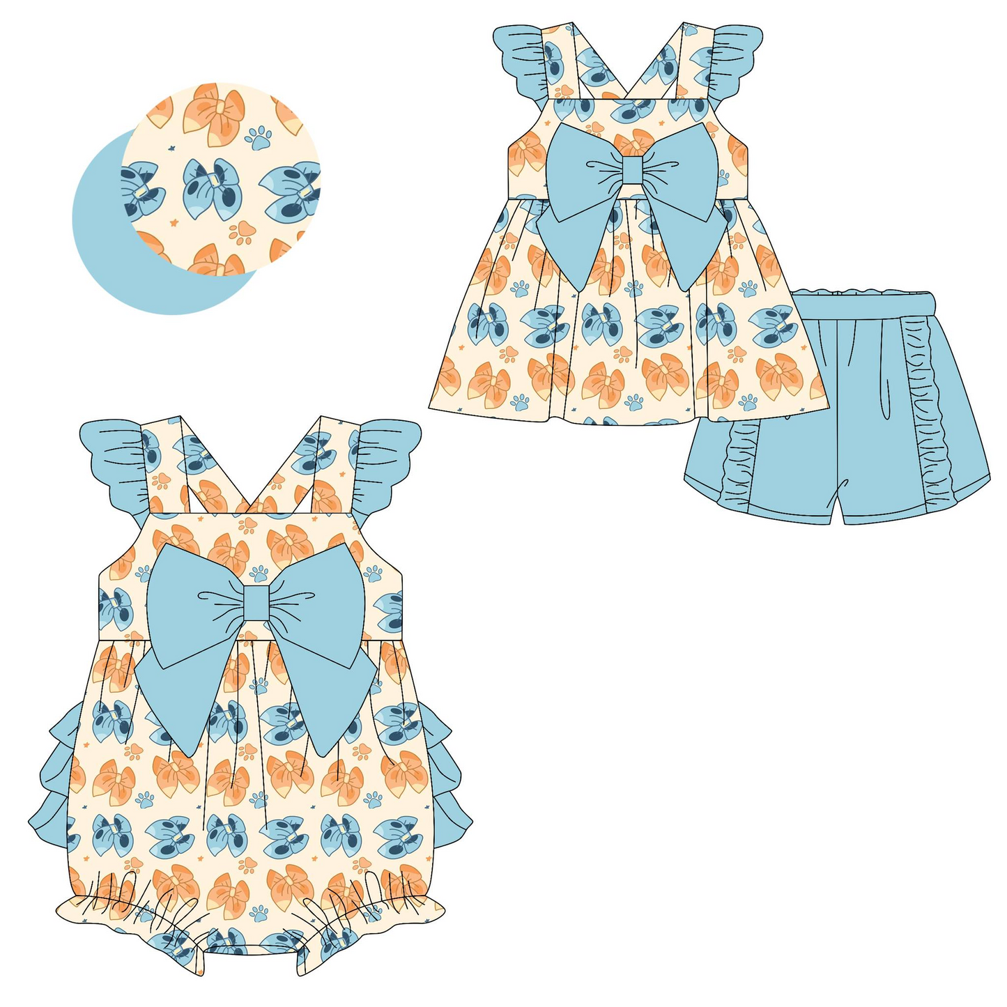 Light Blue Floral Sleeveless Stripe Kids Girls Clothing Set Summer Casual Outfit for Girls Ages 4-12