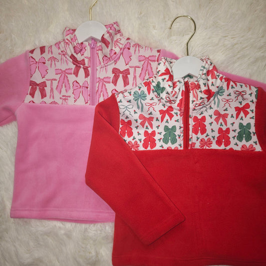 10.20 RST Sibling Baby Girls Bows Plaid Leopard Santa Quatrefoil Zipper Pullover Sherpa Tops