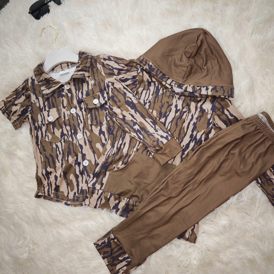 10.20 RTS Sibling Baby Boys Bottomland Camo Hooded Top Hunting Pants Tops Clothes Sets
