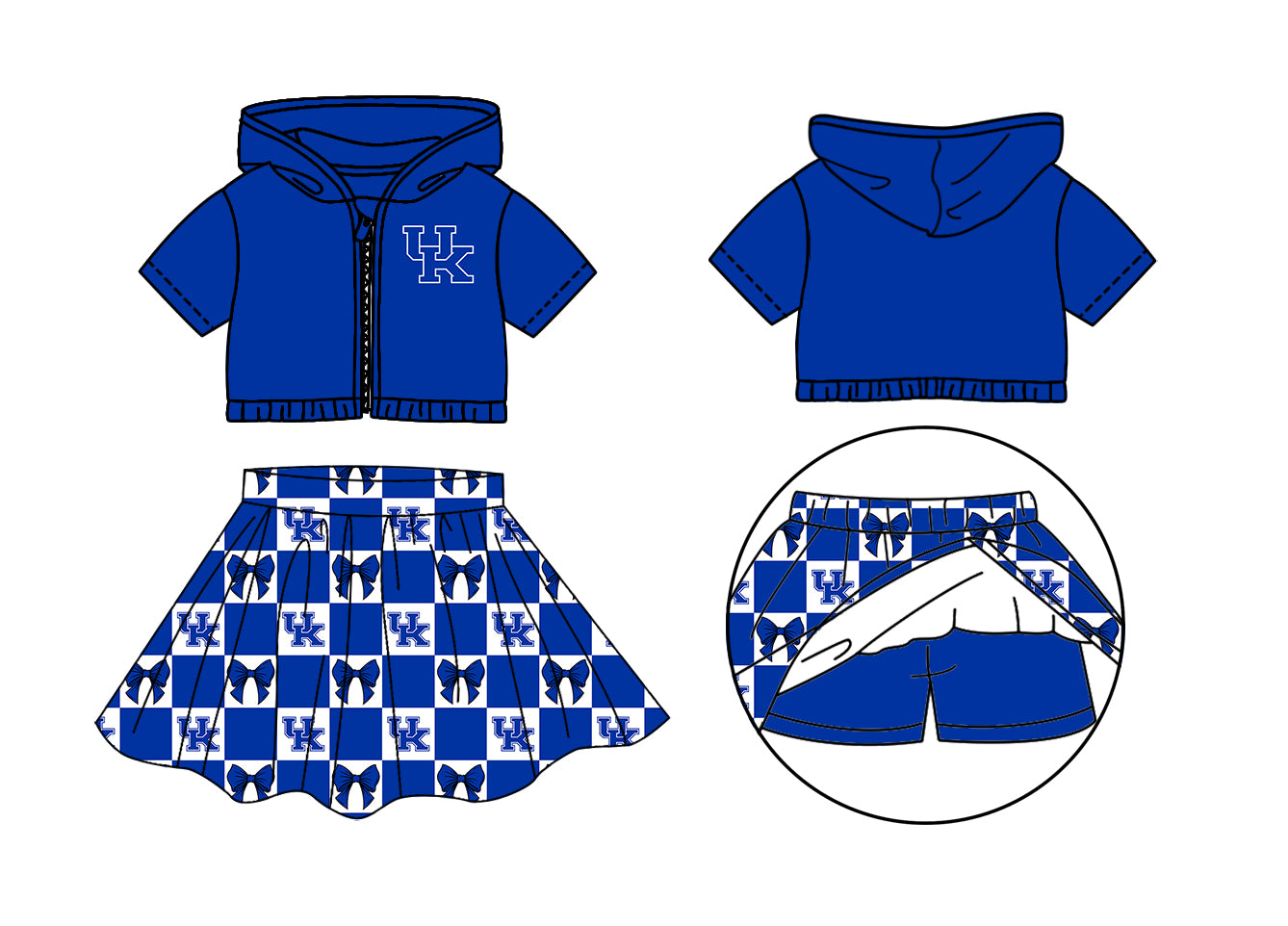 CUSTOM MOQ 5 Kids Clothing for Girls Baby Girls Blue UK Bow Hoodie Top Skirt Team Clothes Sets