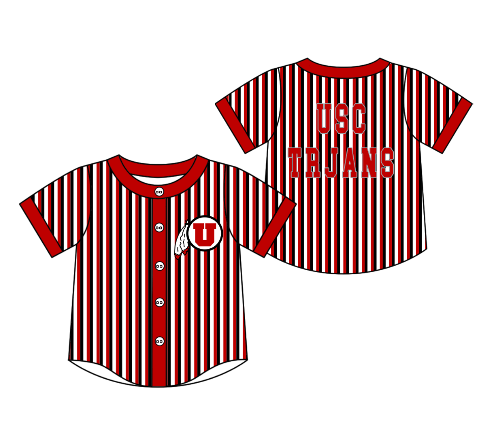 3.5 CUSTOM MOQ 5 Cute Kids Clothing Baby Kids Red Black Stripe Short Sleeve Team T-shirts Top