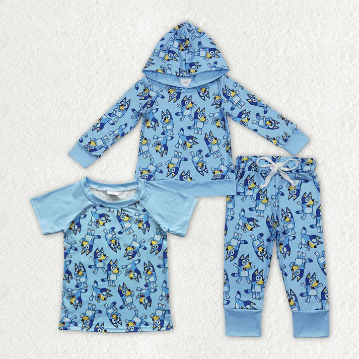 Baby Boys Hooded Blue Dogs Shirts Hooded Clothes Sets