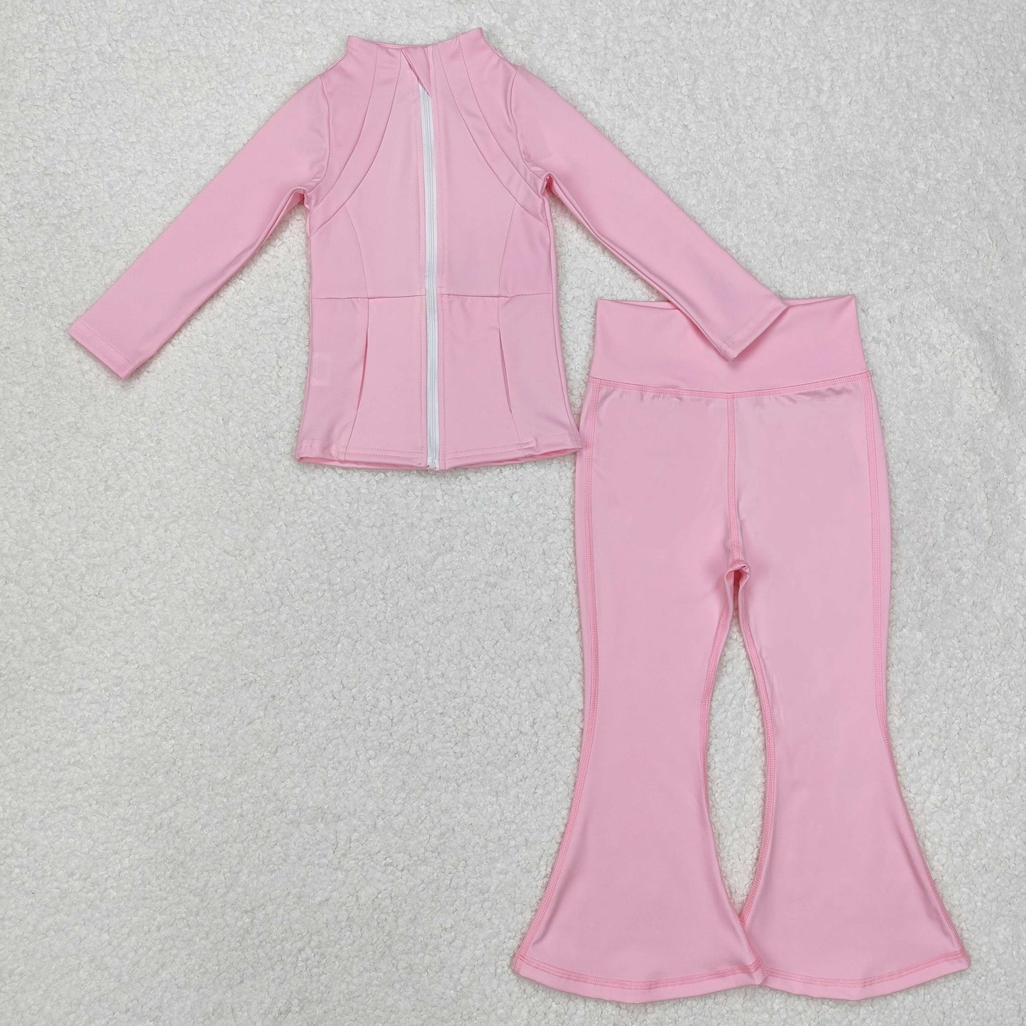 Long sleeves light pink top pants kids girls yoga clothing