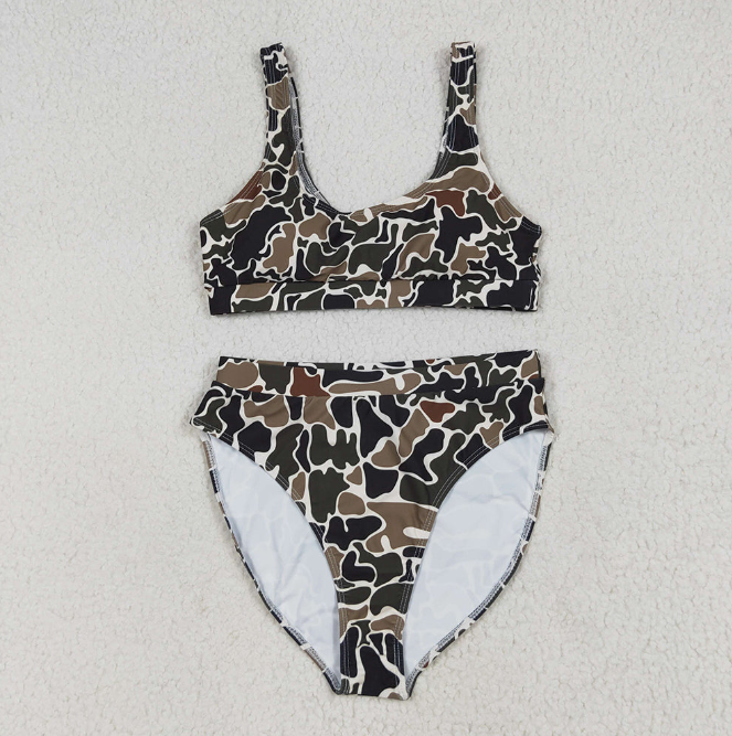 USA Warehouse (IN STOCK) S0566+S0567 Adult Women's Swimsuit Dark camo adult women summer swim top summer swim bottom sets