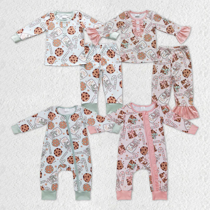 Girls Boys Christmas Cookie Candy Rompers Pajamas Clothes Sets