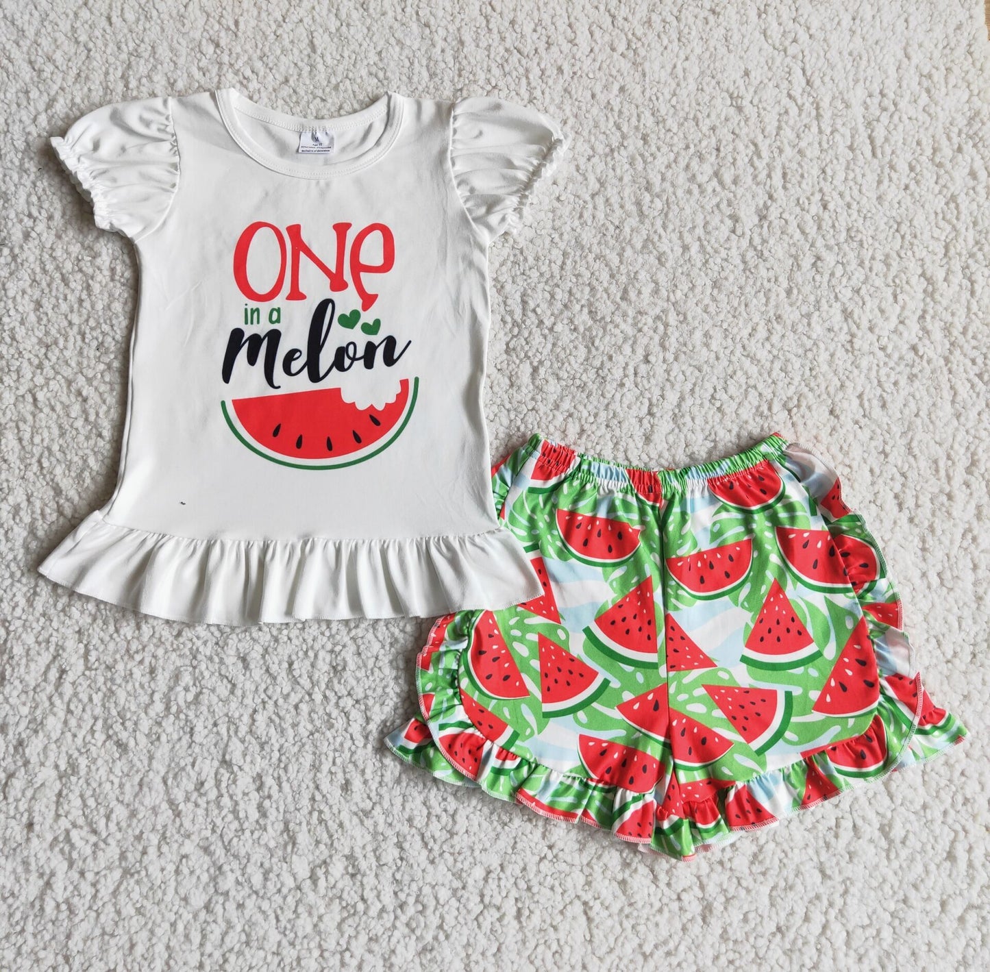 5.17 A5-22Baby Girls Summer Outfits One in a melon white shirt watermelon shorts kids clothing girls