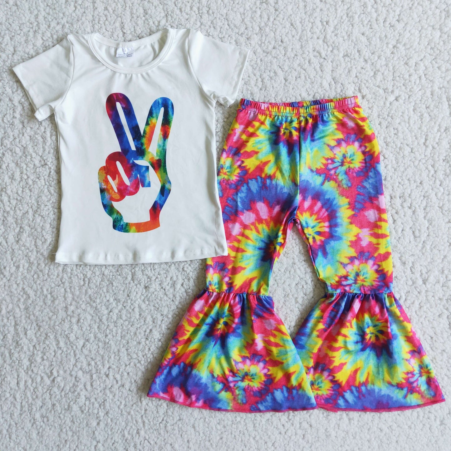 3.7 Aa-2 RTS No Moq Clearance Baby Girls Summer Peace tie dye bell set