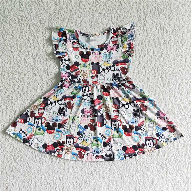 B12-11Flutter sleeve kids girls summer twirl dresses