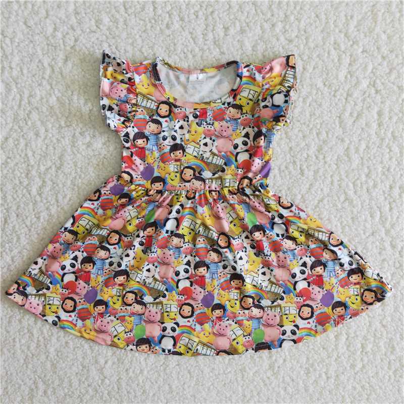 B13-11Girl flutter sleeve twirl dresses