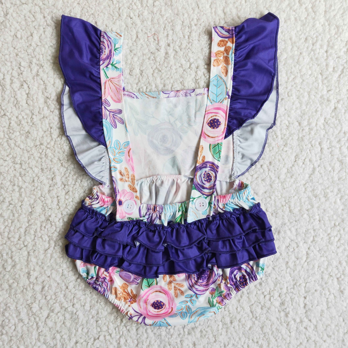 B3-27 Baby girls purple floral bubble rompers