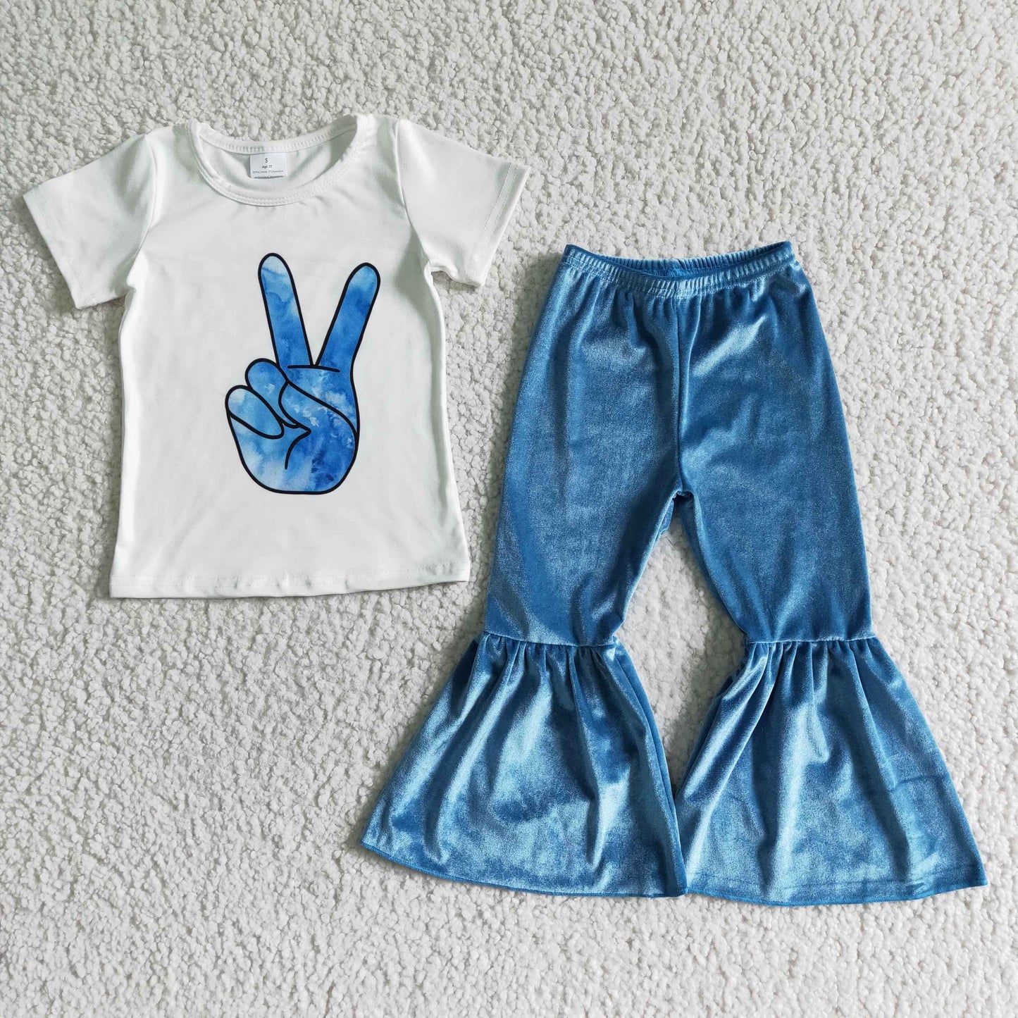 3.7 B8-16 RTS No Moq Clearance Baby Girls Summer Peace velvet pants outfits clothing sets