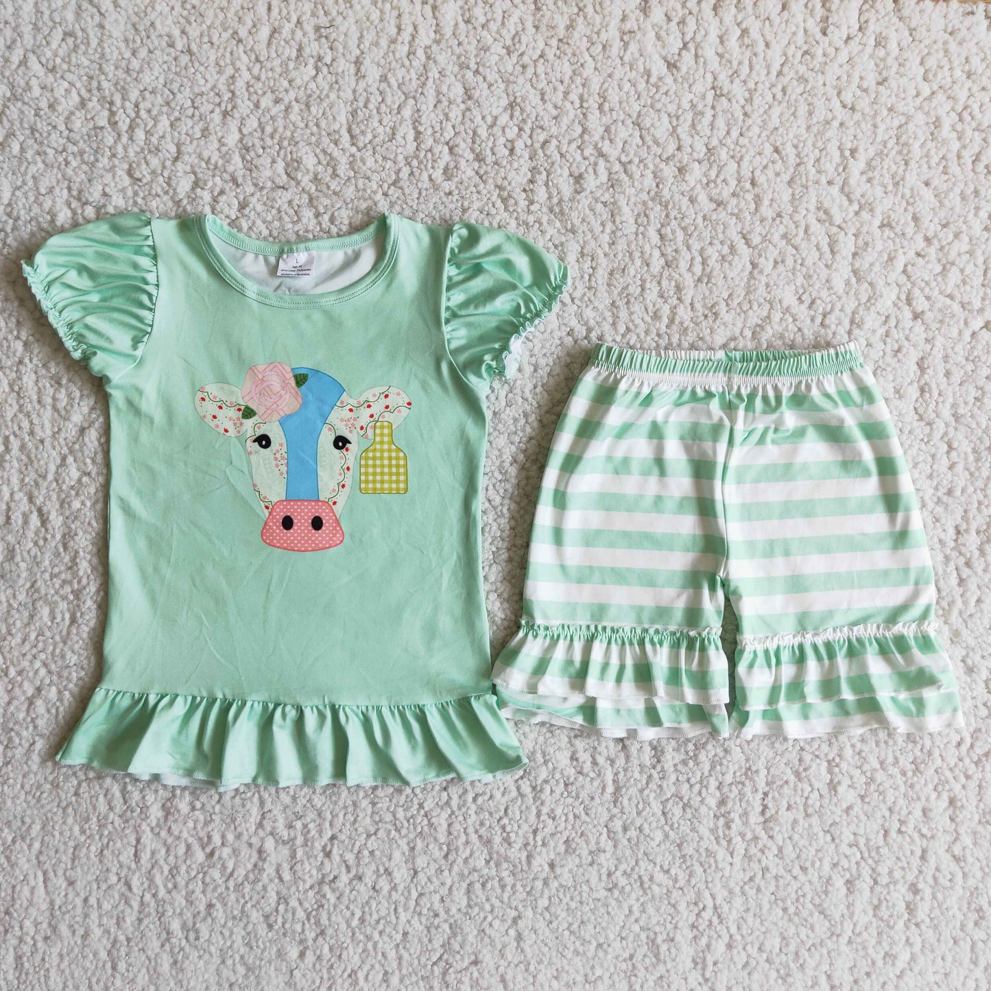 6.19 B9-1 Baby Girls Summer Outfits Heifer stripe exquisite ruffles Shorts sets
