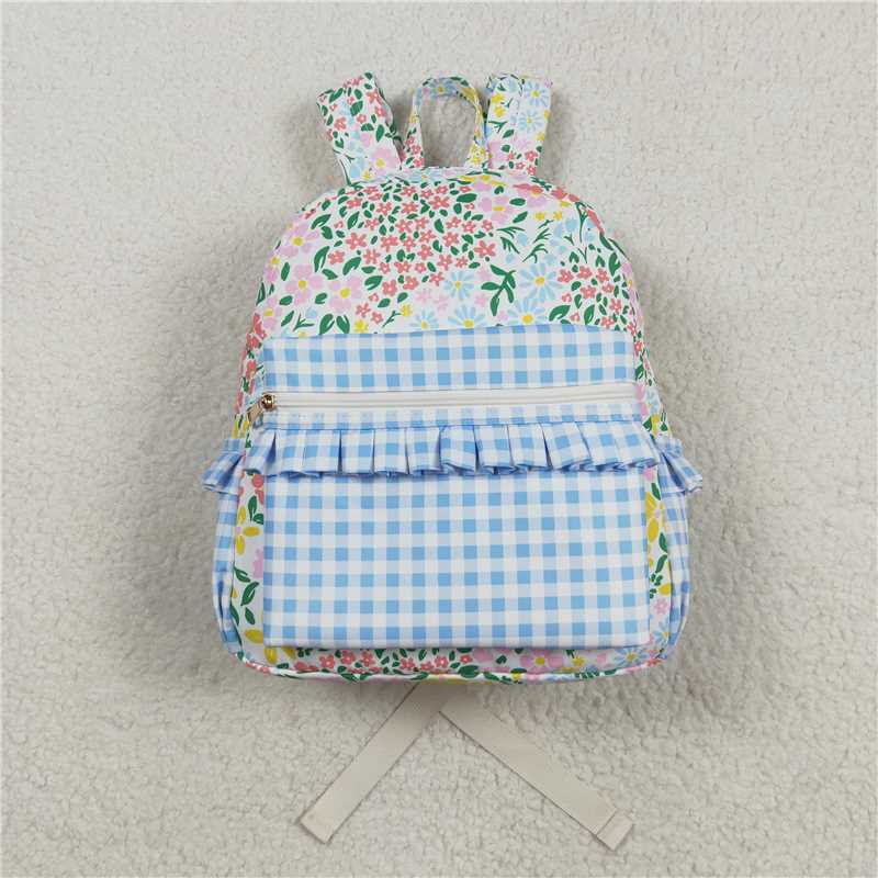 USA Warehouse (IN STOCK) BA0097 Cute Floral Plaid Ruffle Backpack for Little Girls - Stylish And Trendy Girls' School Bag