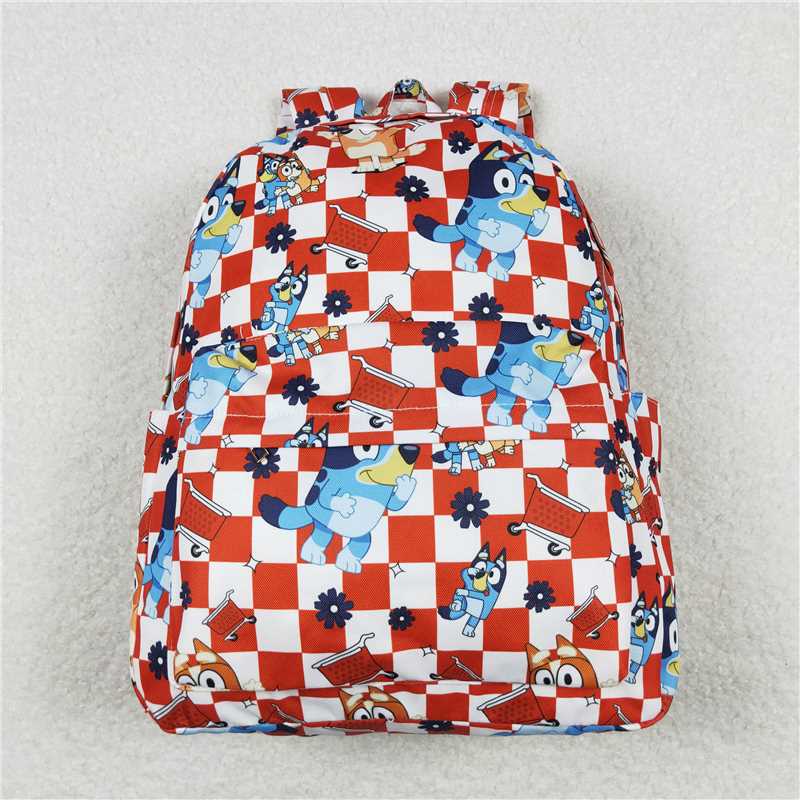 Red plaid cart dog kids backpack
