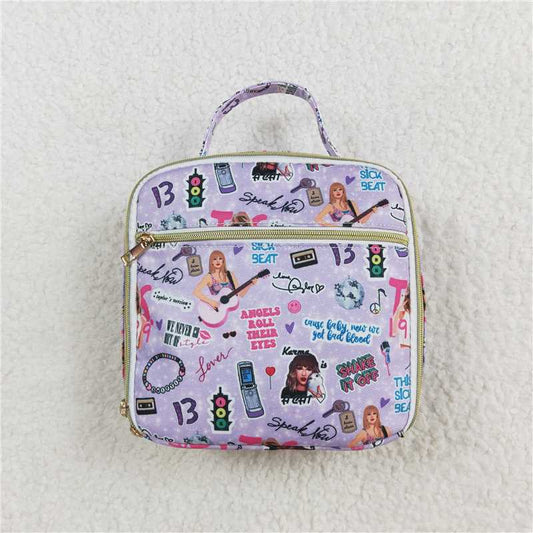 USA Warehouse (IN STOCK)BA0229 Lavender Singer Print Kids Girls Lunch Box Bag Portable Meal Storage Pouch for Children