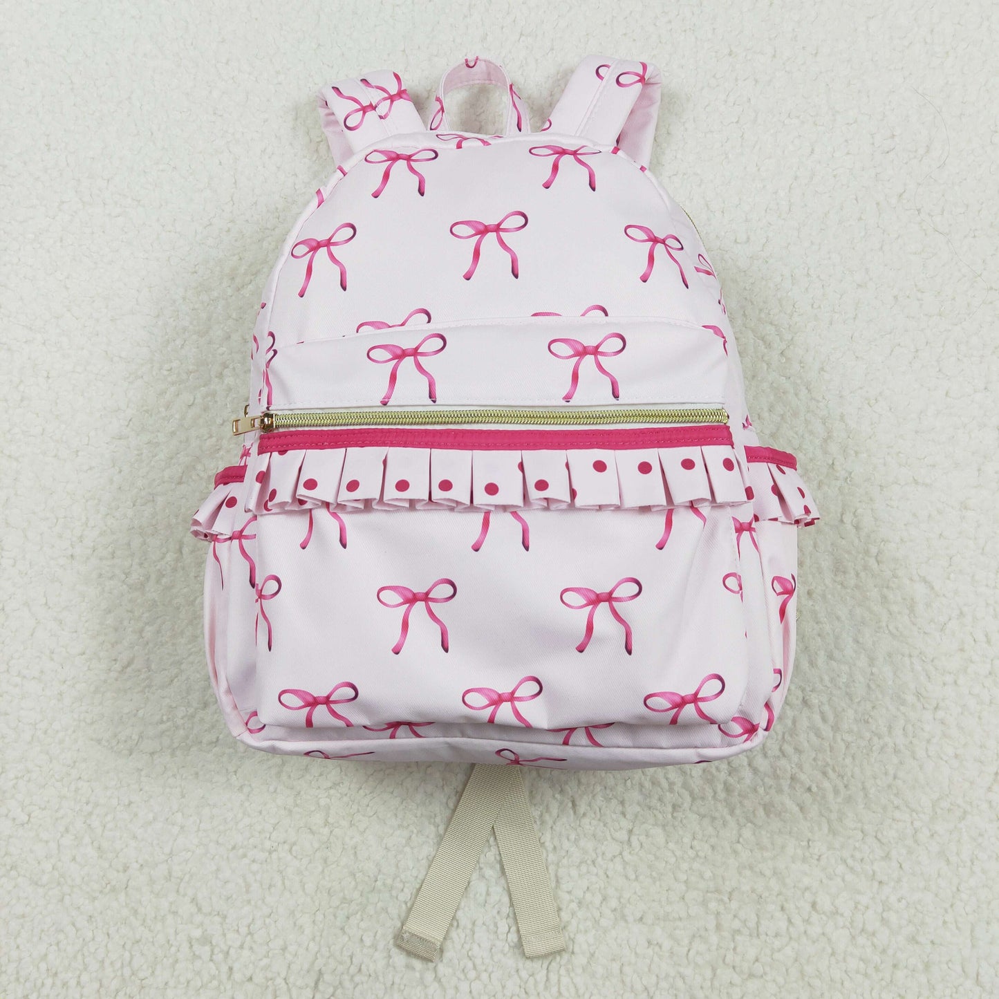 USA Shop (in stock)BA0233 Pink bow polka dots ruffle kids girls backpack