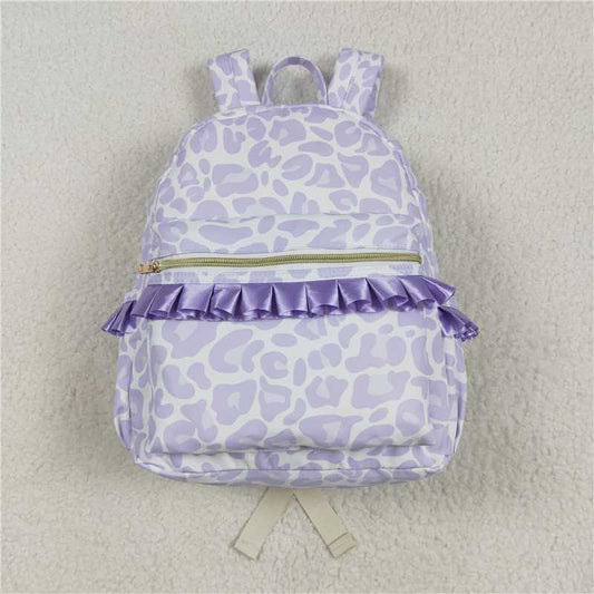 USA Warehouse (IN STOCK) BA0239 Lavender Leopard Ruffle Kids Girls Backpack for Children's School Bag with Pockets for Girls