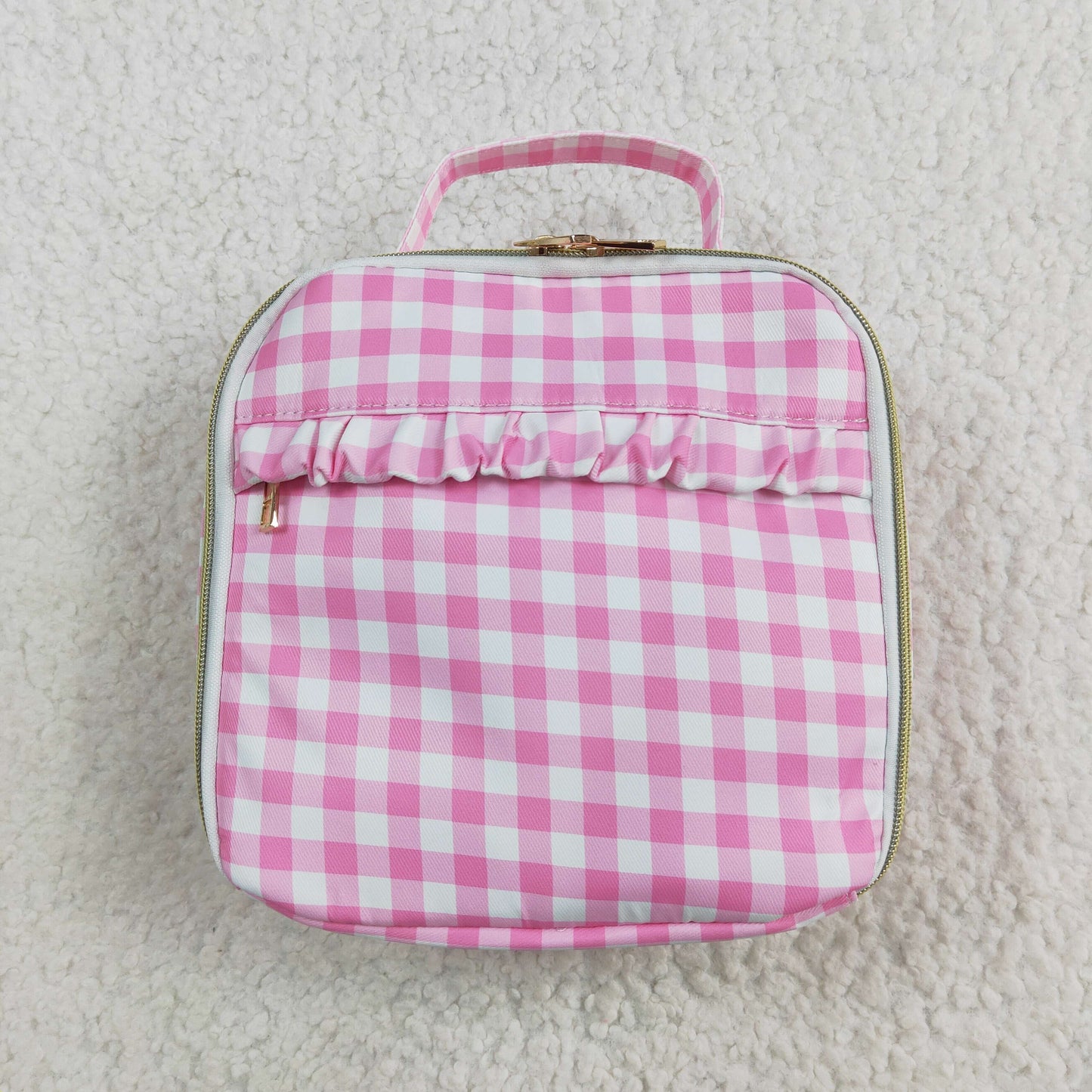 USA Shop (in stock)BA0283Pink plaid kids girls lunch box bag