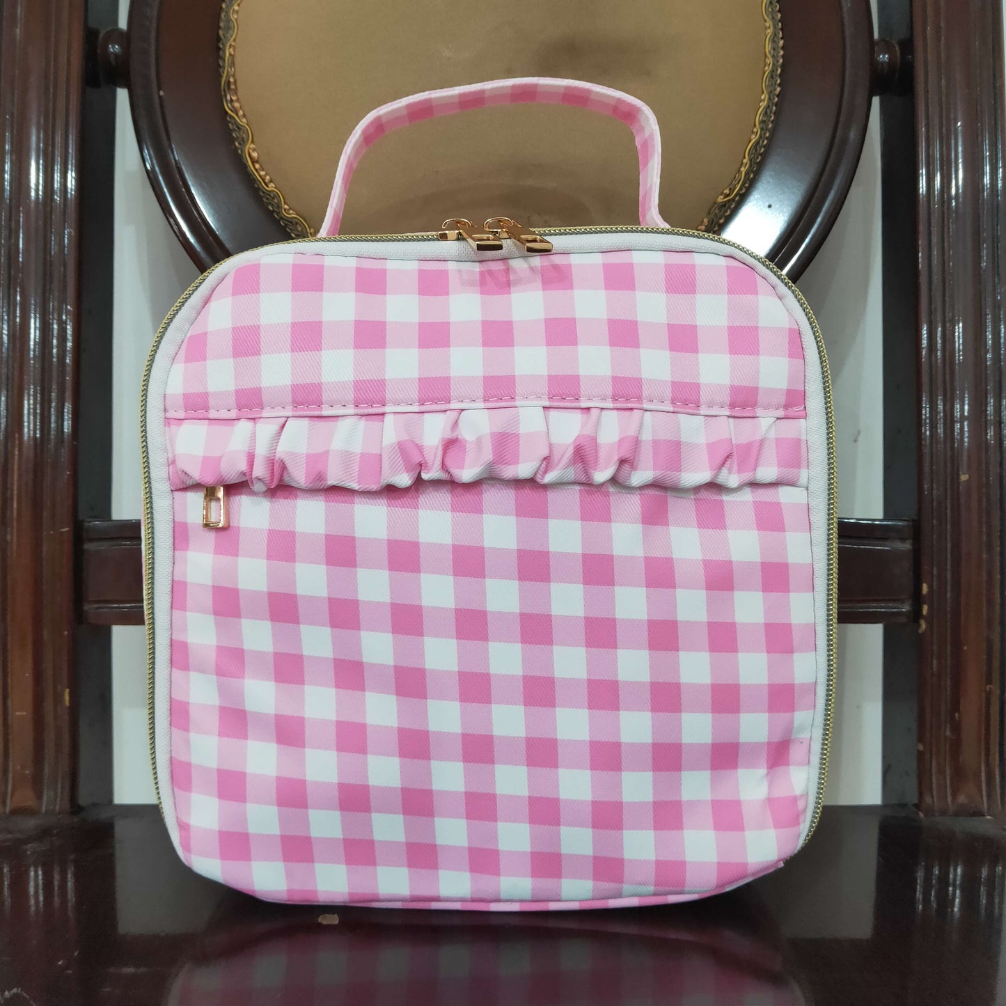 USA Shop (in stock)BA0283Pink plaid kids girls lunch box bag