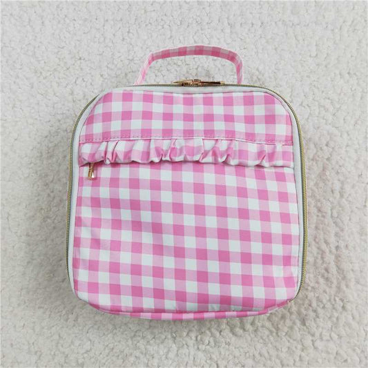 USA Warehouse (IN STOCK)BA0283 Pink Plaid Kids Girls Lunch Box Bag Cute And Stylish Portable Meal Pouch for Children