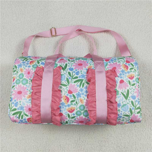 USA Warehouse (IN STOCK)BA0290 Floral Pink Ruffle Band Adult Women Duffel Bag Fashionable Travel Bag for Ladies