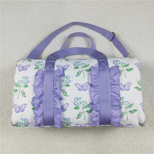 USA Warehouse (IN STOCK)BA0293 Lavender Floral Butterfly Ruffle Band Women's Duffel Bag Handbag Fashionable Travel Bag for Ladies