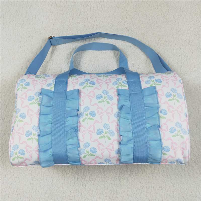 USA Warehouse (IN STOCK)BA0294 Light Blue Floral Bow Women Duffel Bag Ruffle Band Stylish Casual Canvas Tote for Women Spring Summer Autumn