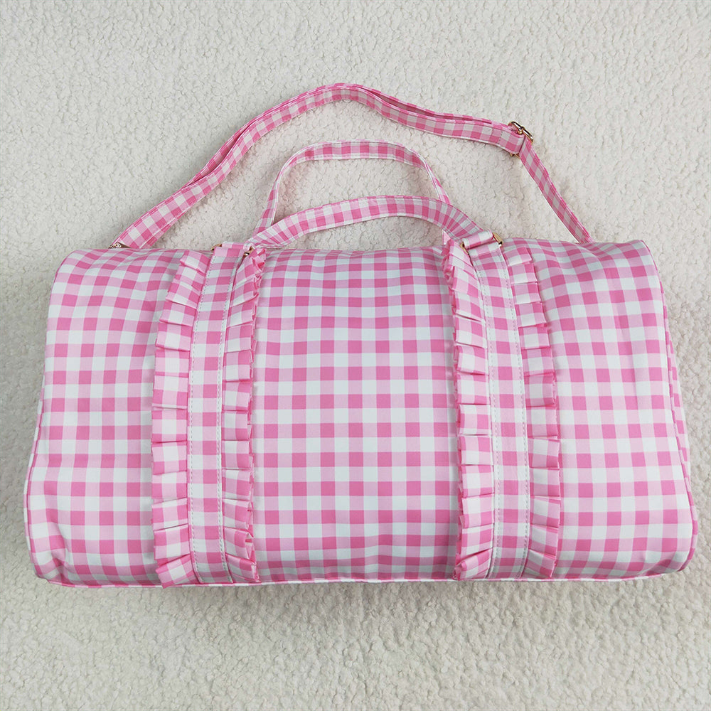 USA Shop (in stock) BA0302RTS NO MOQ Baby Bags Pink Checkered Print Gym Duffle Bags