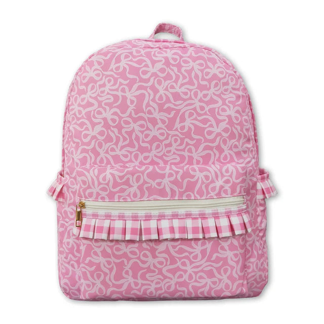 RTS NO MOQ Sibling Baby Kids Pink Bows Plaid Ruffle Backpacks Bags Boxes