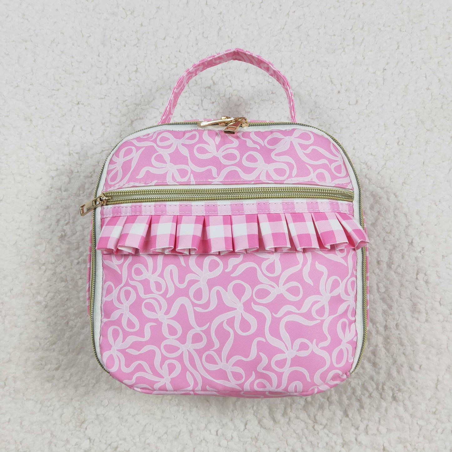 RTS NO MOQ (In stock)BA0310 Baby Bags Baby Girls Pink Bows Plaid Ruffle School Bags Lunch Boxes