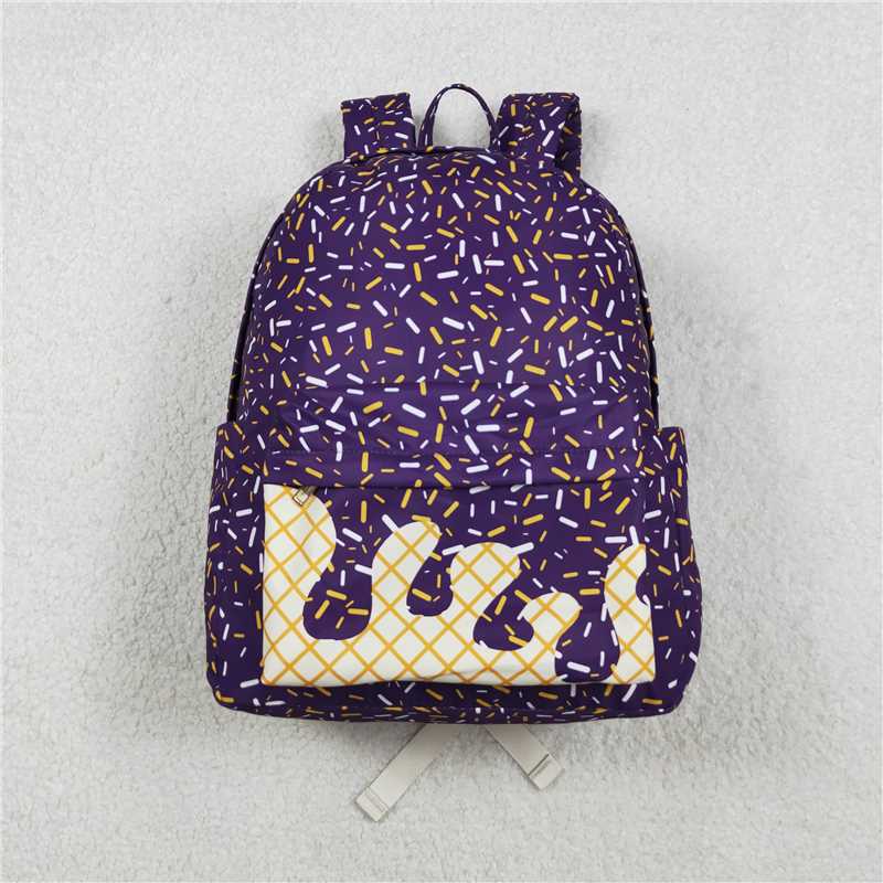 11.25 RTS NO MOQ (In stock)BA0327 Baby Kids Purple Sprinkles Team Zipper School Back Bags 13*5*17 inches