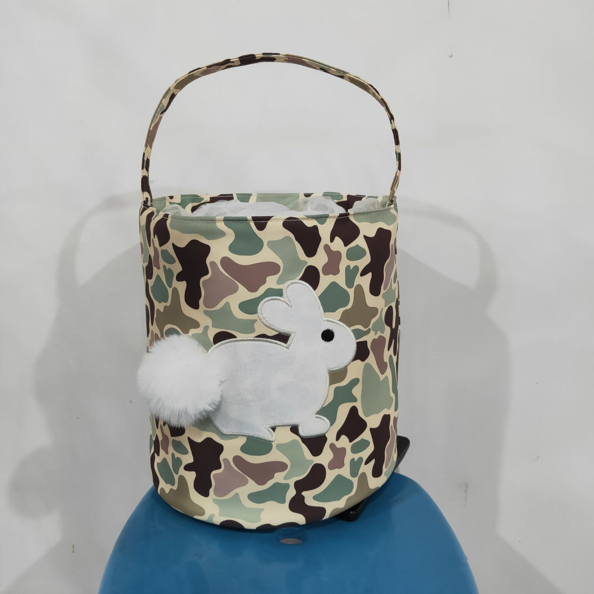 RTS NO MOQ (In stock ) BA0465 Embroidery Rabbits Baby Kids Camo Easter Gift Bucket Baskets Bags