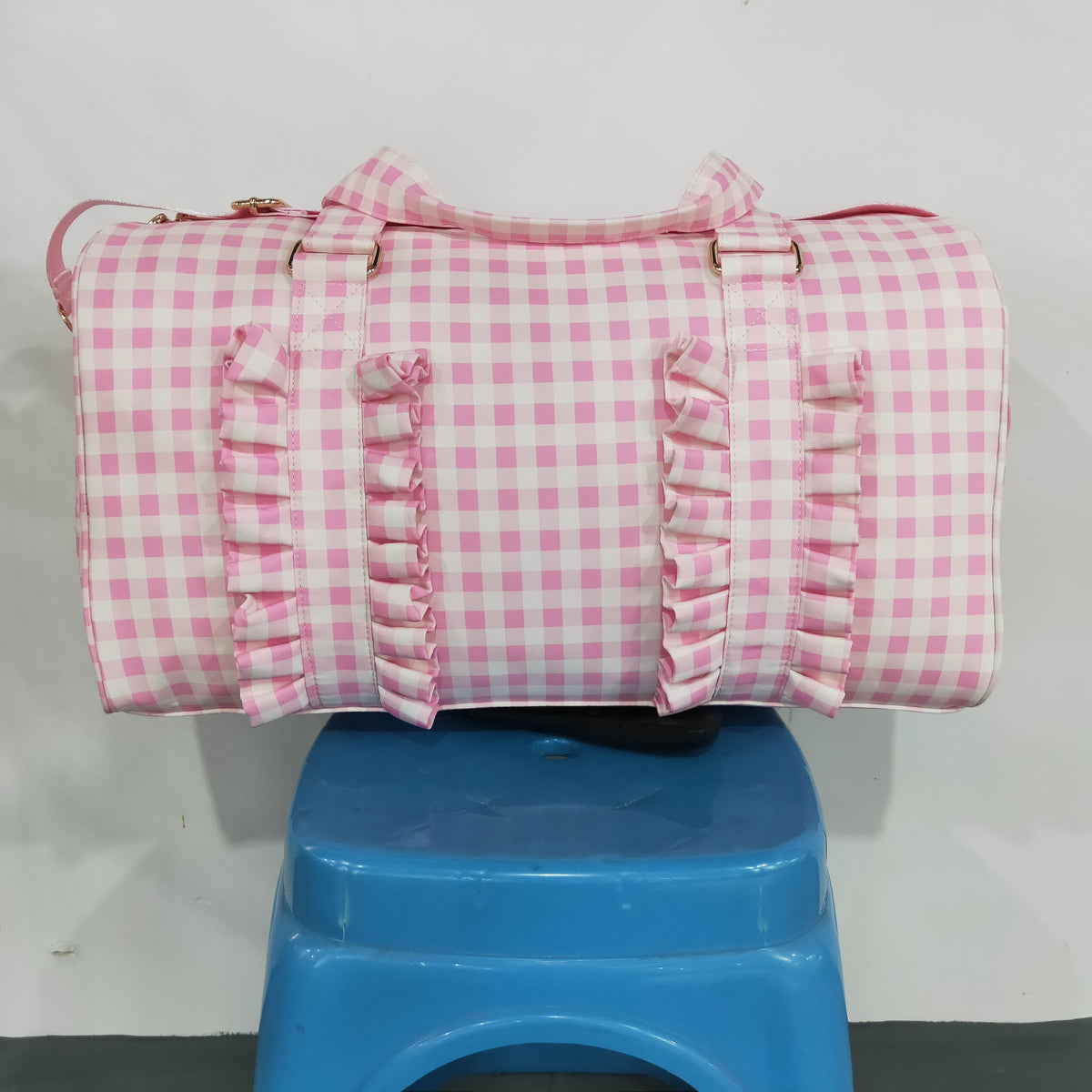 RTS NO MOQ (In stock)Bags BA0469 Adult Women Pink Plaid Print Zipper Gym Bags